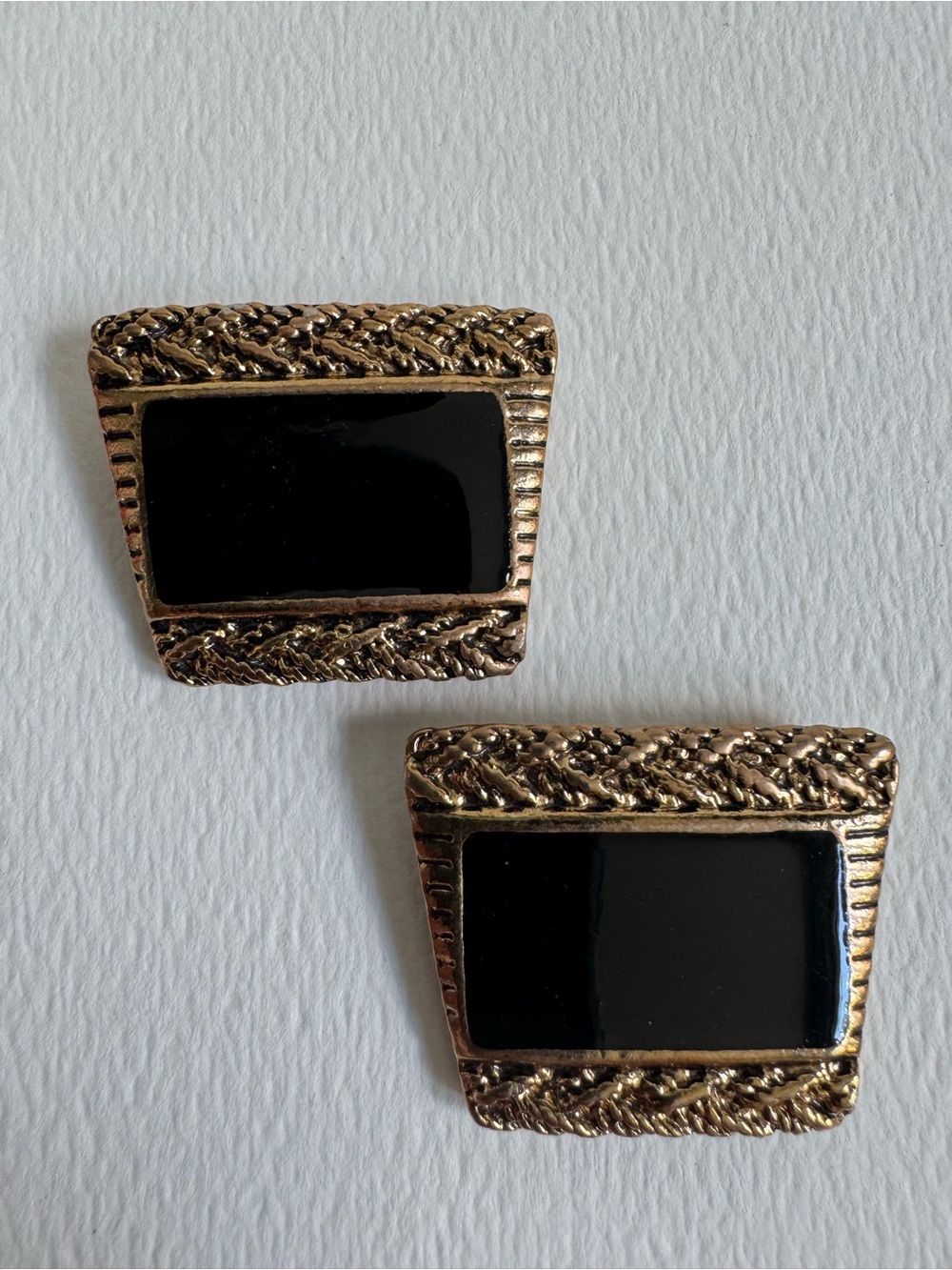 Gold-Tone Black Enamel Trapezoid Shoe Clips